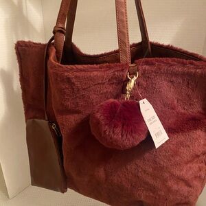 Luxurious Burgundy Faux Fur Tote Bag